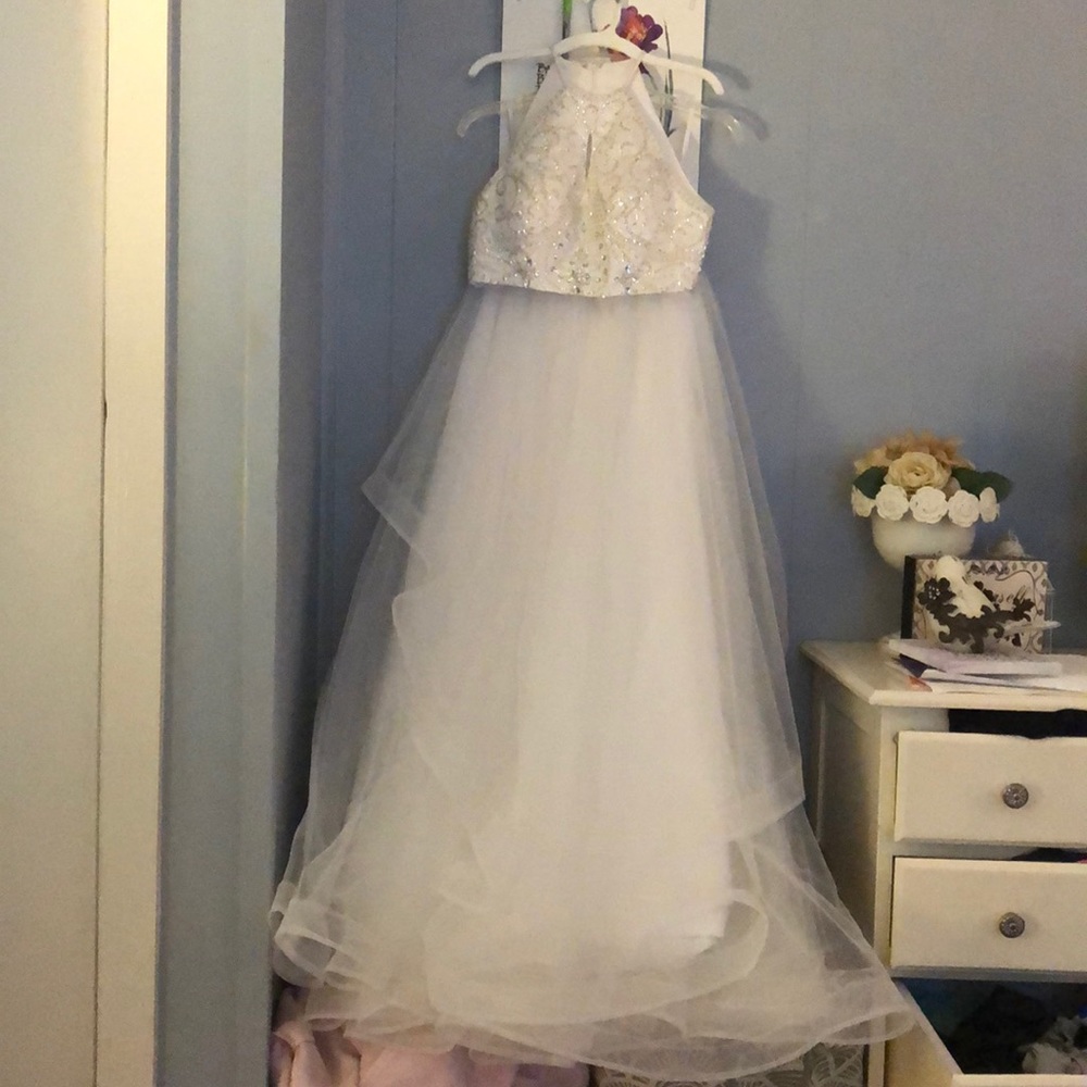 NEVER WORN white jeweled prom dress